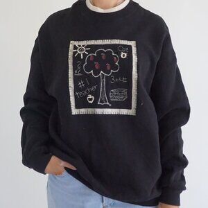 Vintage B-Wear Black Teacher Apple Chalkboard Mat Graphic Crewneck Sweatshirt L